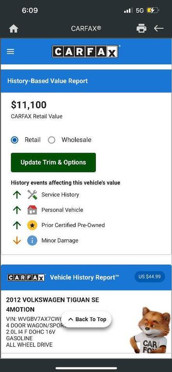 used 2012 Volkswagen Tiguan car, priced at $9,495