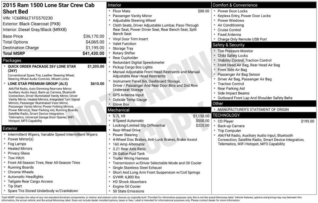 used 2015 Ram 1500 car, priced at $12,000