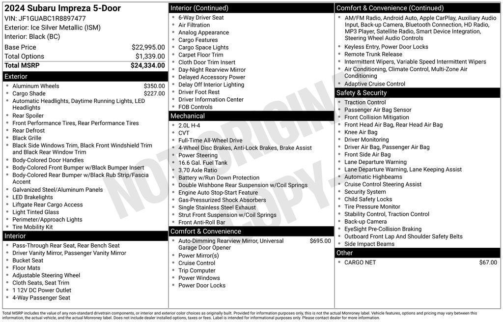 used 2024 Subaru Impreza car, priced at $22,500