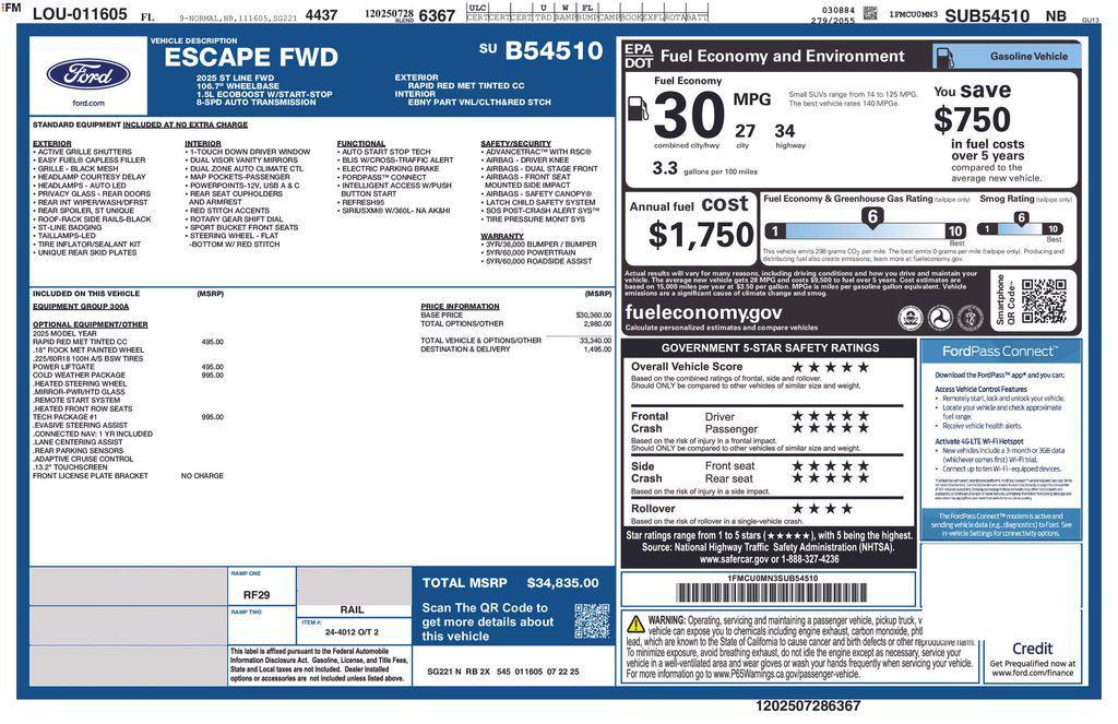 new 2025 Ford Escape car, priced at $30,493