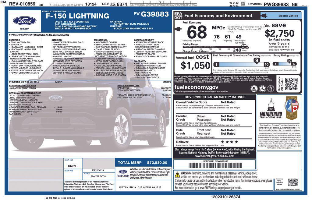 used 2023 Ford F-150 Lightning car, priced at $45,900