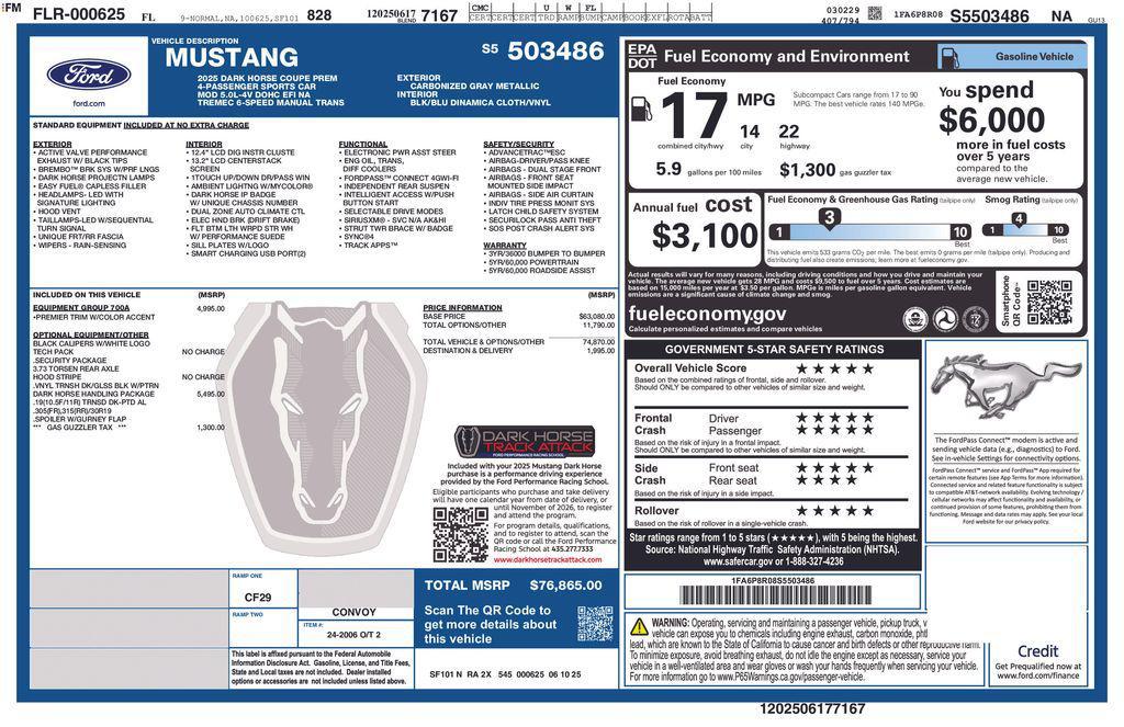 new 2025 Ford Mustang car, priced at $75,865
