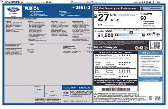 used 2020 Ford Fusion car, priced at $16,900