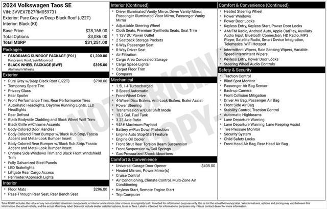 used 2024 Volkswagen Taos car, priced at $24,000