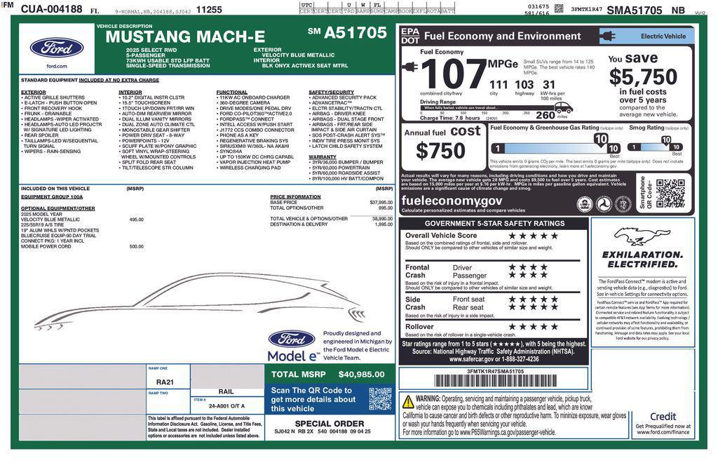 new 2025 Ford Mustang Mach-E car, priced at $37,809