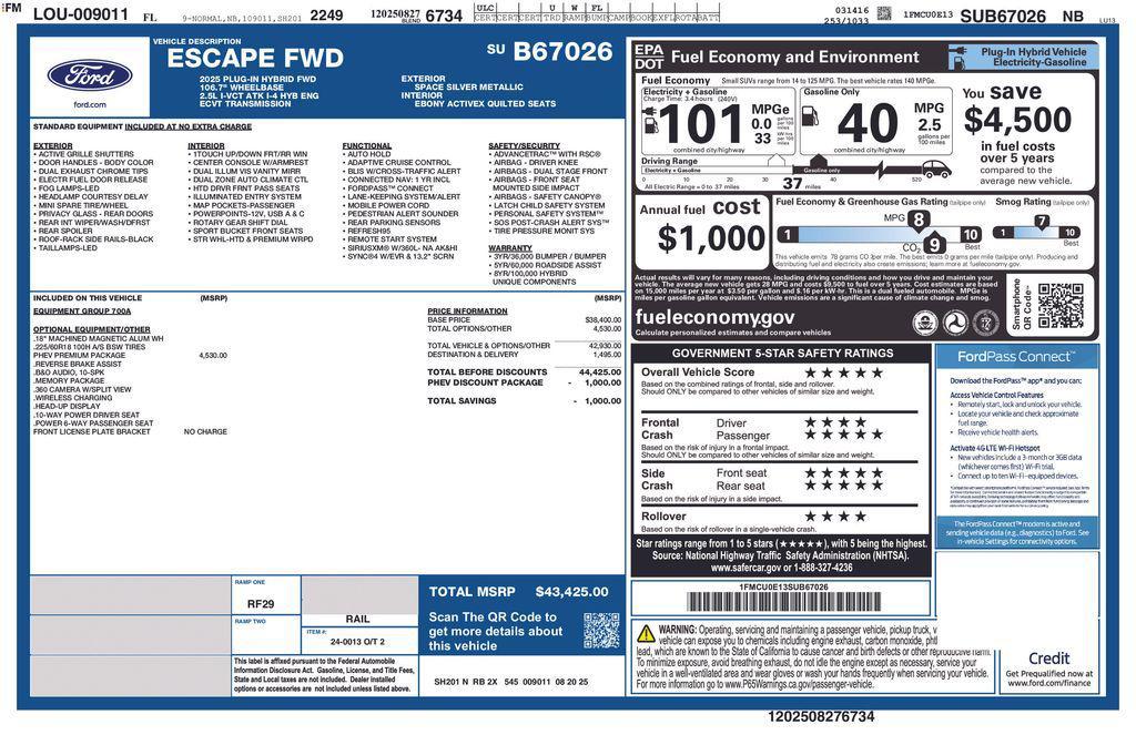 new 2025 Ford Escape PHEV car, priced at $34,869