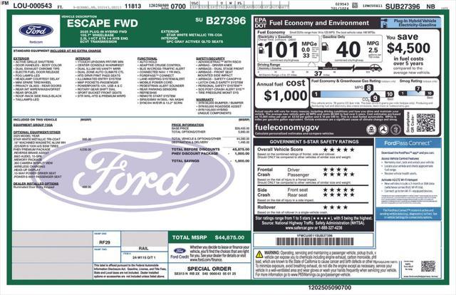 new 2025 Ford Escape PHEV car, priced at $38,620