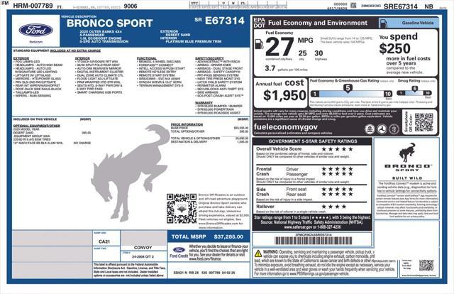 new 2025 Ford Bronco Sport car, priced at $34,942