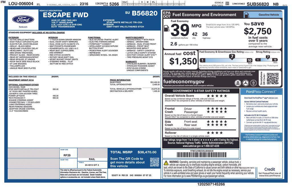 new 2025 Ford Escape car, priced at $31,714