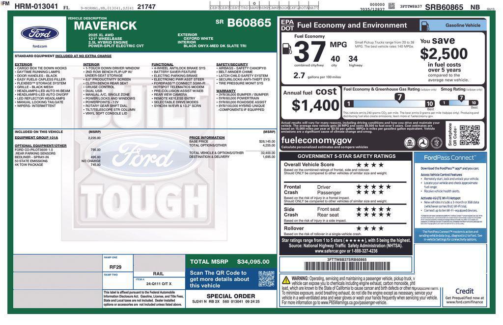 new 2025 Ford Maverick car, priced at $34,095