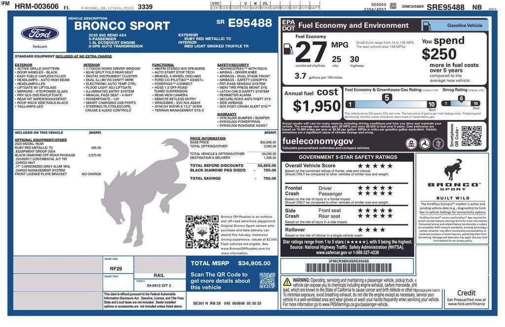 new 2025 Ford Bronco Sport car, priced at $33,688