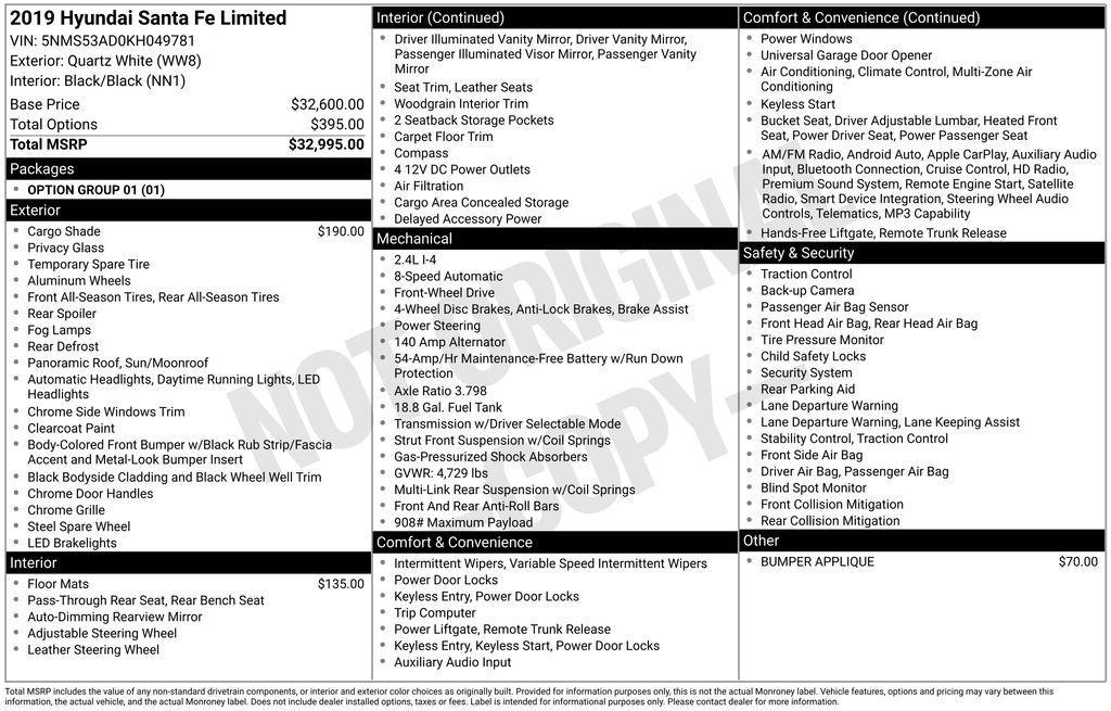 used 2019 Hyundai Santa Fe car, priced at $14,200