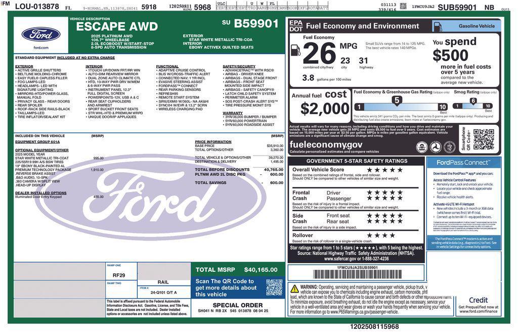 new 2025 Ford Escape car, priced at $35,620