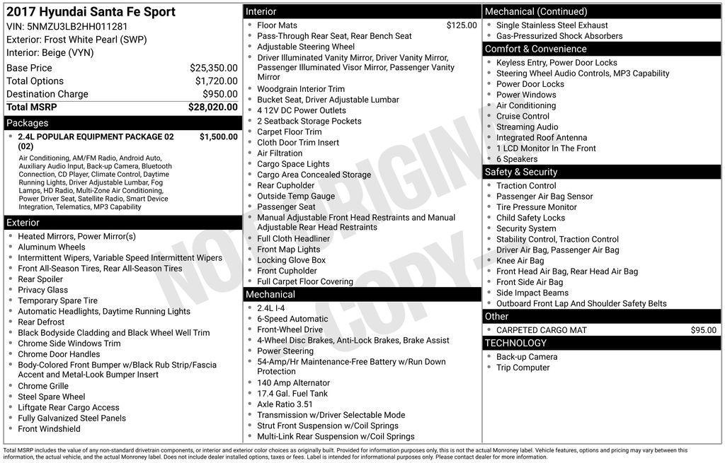 used 2017 Hyundai Santa Fe Sport car, priced at $12,201