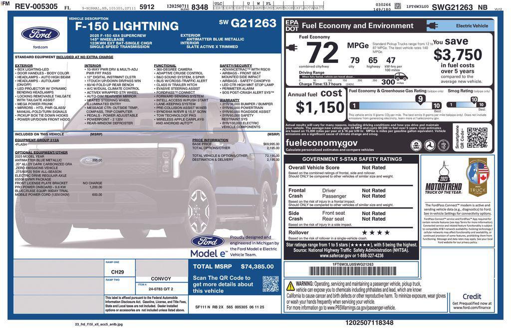new 2025 Ford F-150 Lightning car, priced at $67,907