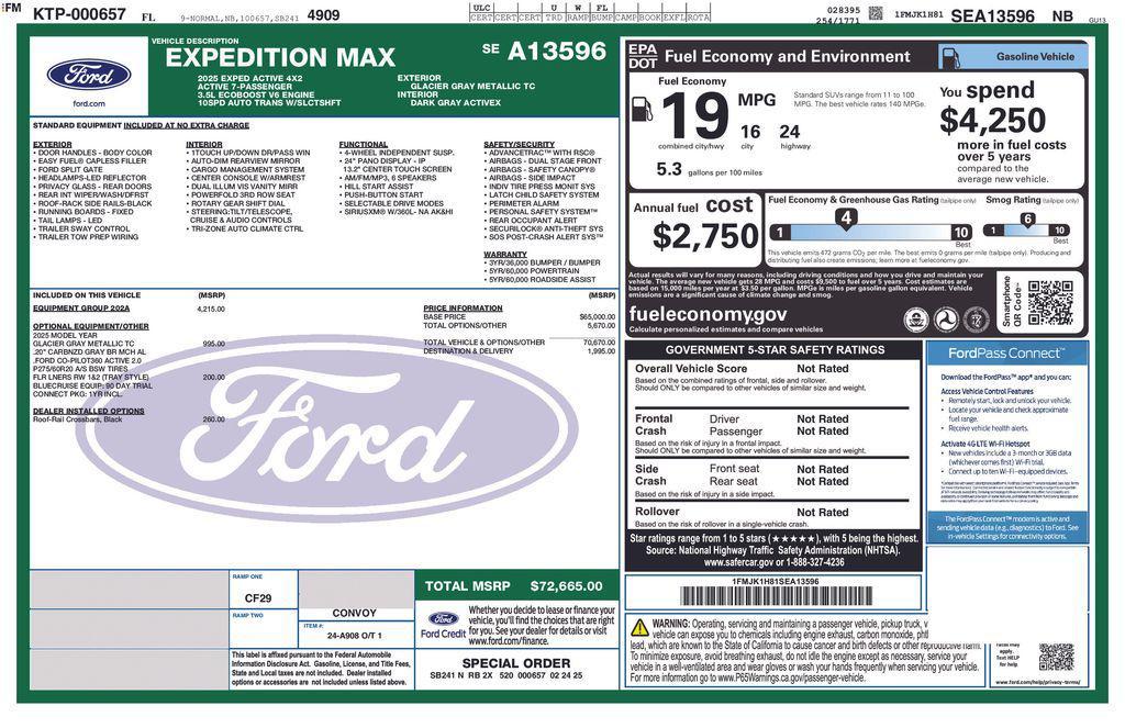 new 2025 Ford Expedition Max car, priced at $67,890