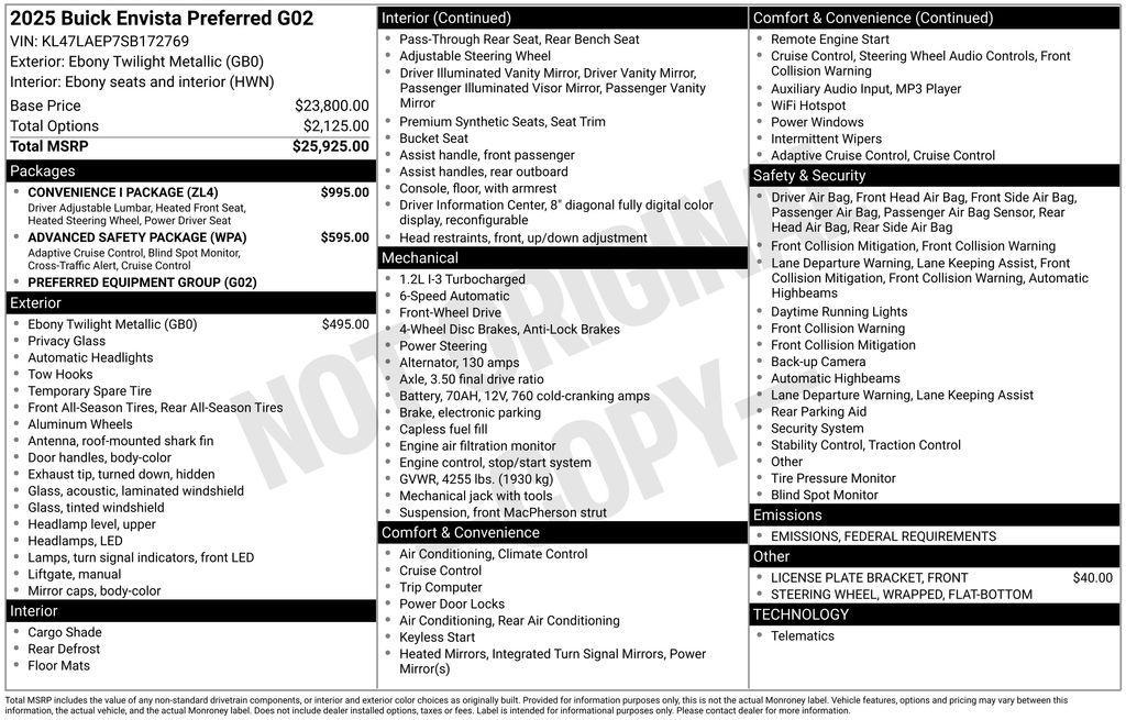 new 2025 Buick Envista car, priced at $25,970