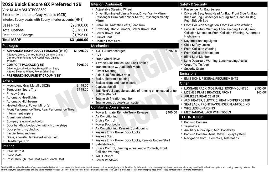 new 2026 Buick Encore GX car, priced at $25,560