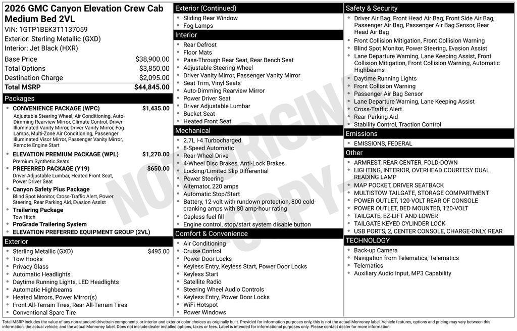 new 2026 GMC Canyon car, priced at $44,845