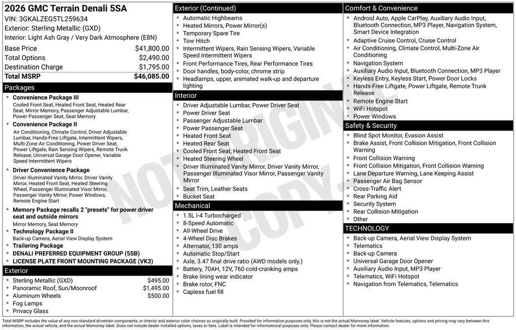 new 2026 GMC Terrain car, priced at $46,125