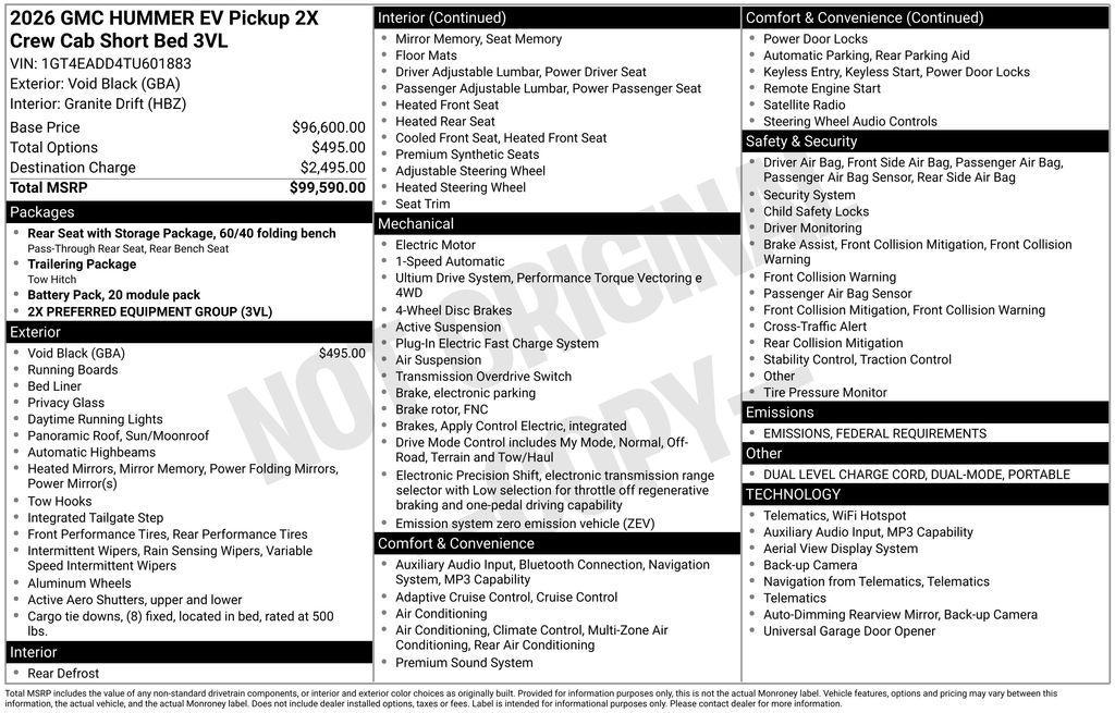 new 2026 GMC HUMMER EV Pickup car, priced at $94,611