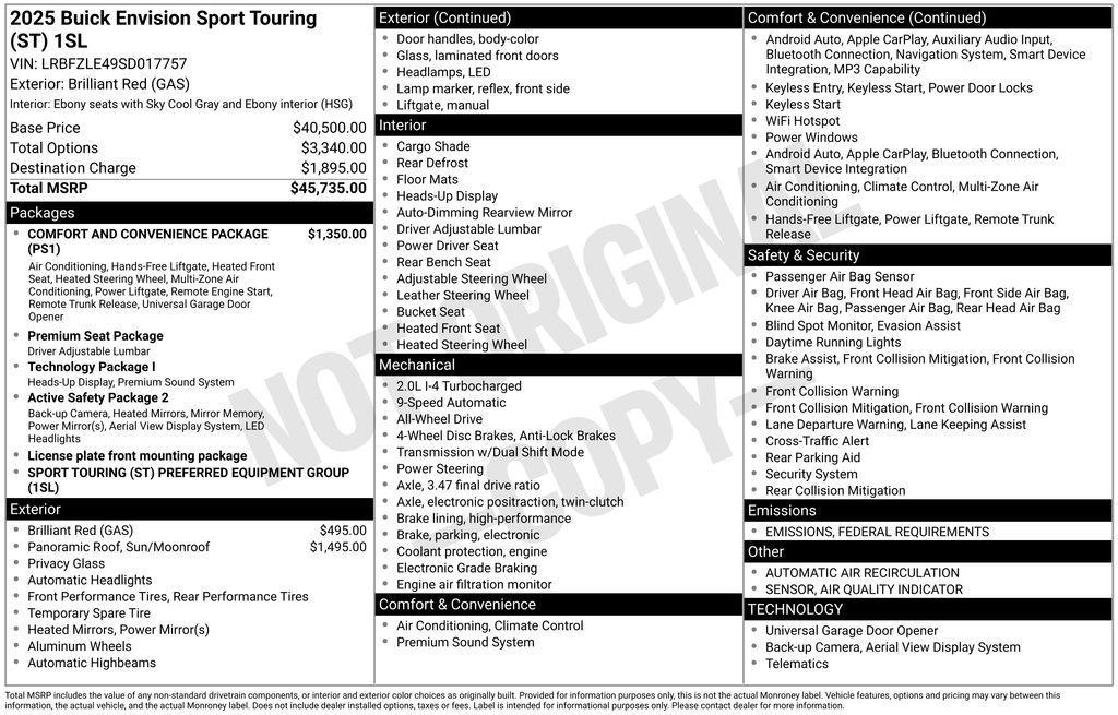 new 2025 Buick Envision car, priced at $37,482
