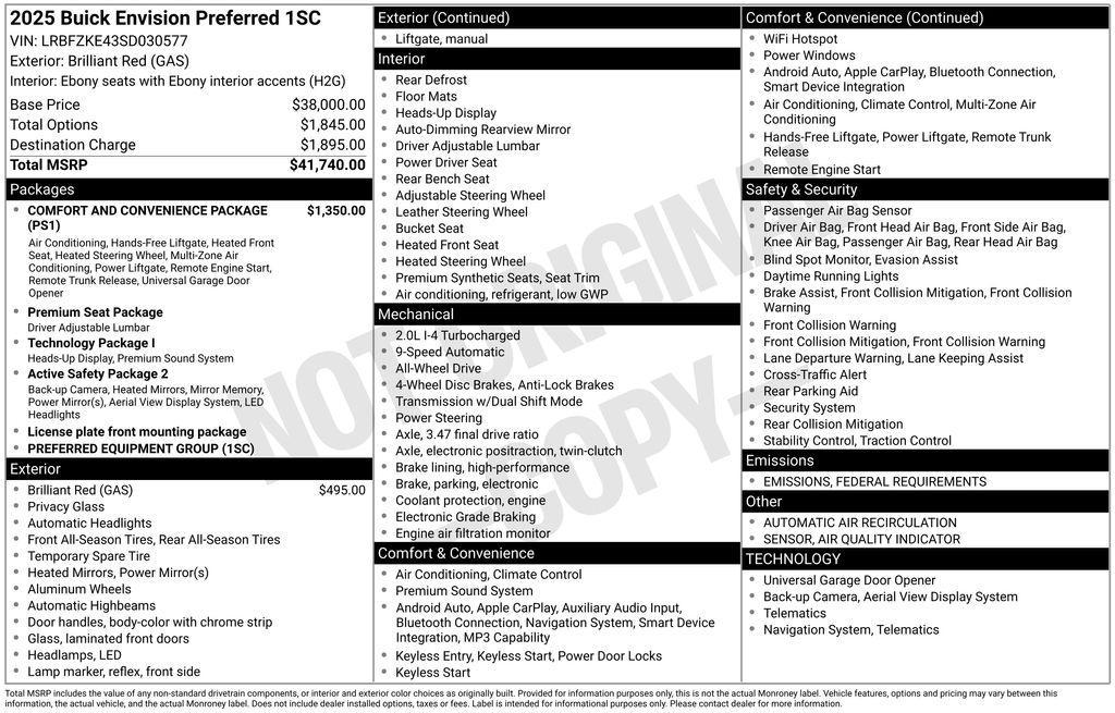 new 2025 Buick Envision car, priced at $35,865