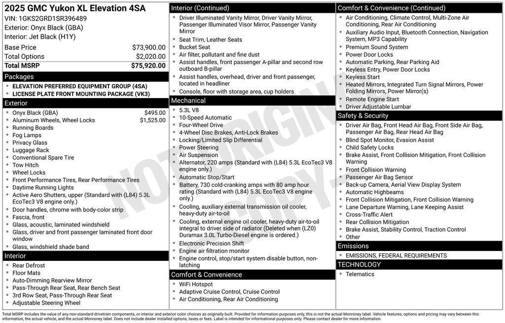 new 2025 GMC Yukon XL car, priced at $78,515