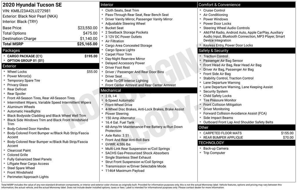 used 2020 Hyundai Tucson car, priced at $16,250