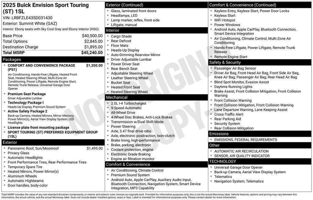 new 2025 Buick Envision car, priced at $36,484