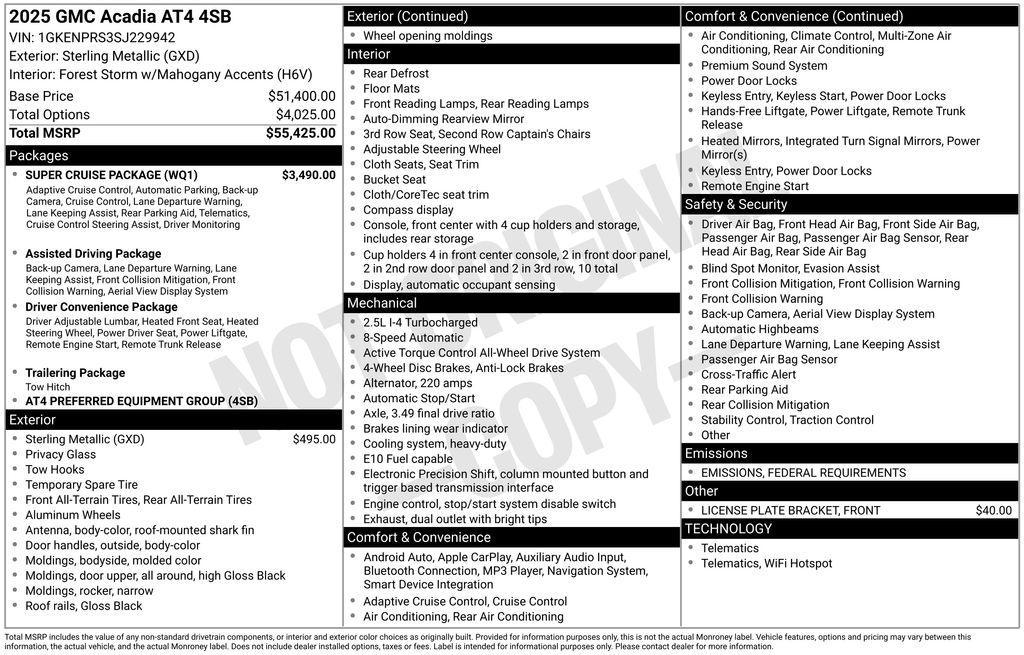 new 2025 GMC Acadia car, priced at $54,100