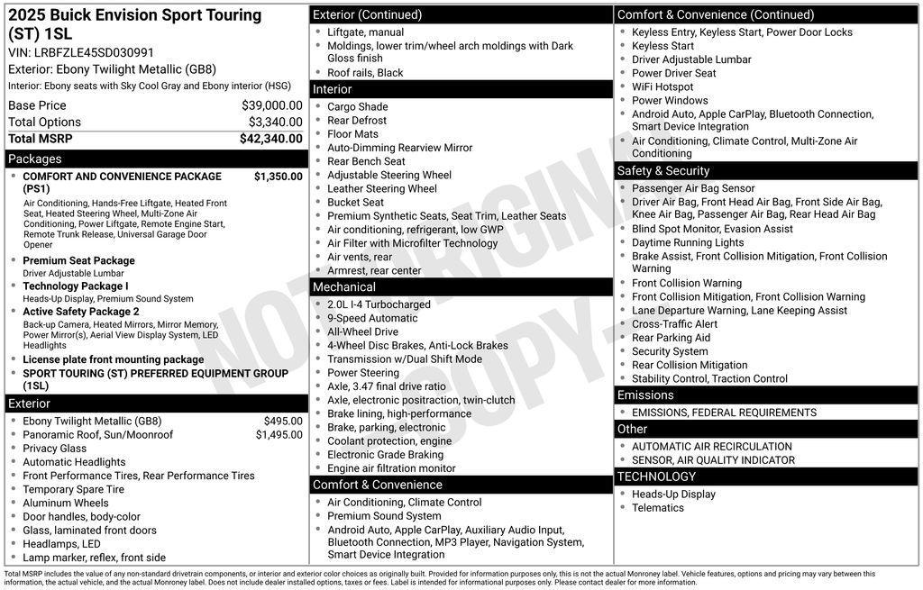 new 2025 Buick Envision car, priced at $38,362