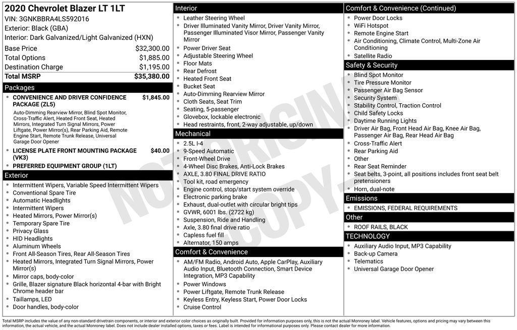 used 2020 Chevrolet Blazer car, priced at $16,000