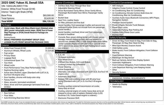 new 2025 GMC Yukon XL car, priced at $87,315