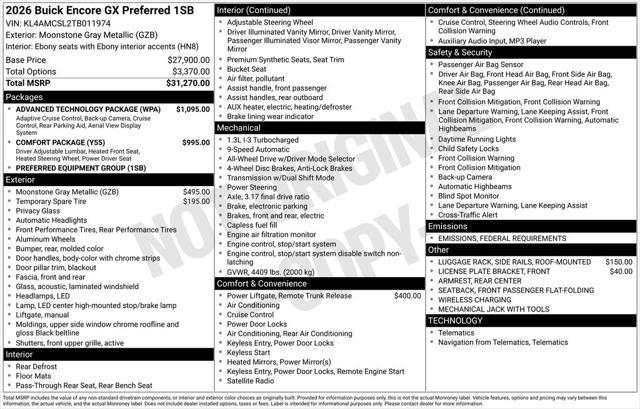 new 2026 Buick Encore GX car, priced at $30,665