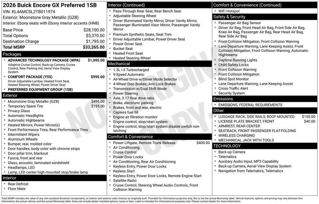 new 2026 Buick Encore GX car, priced at $27,165