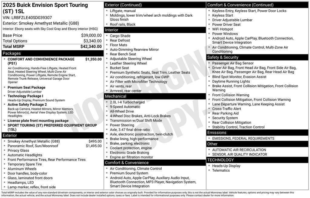 new 2025 Buick Envision car, priced at $38,362