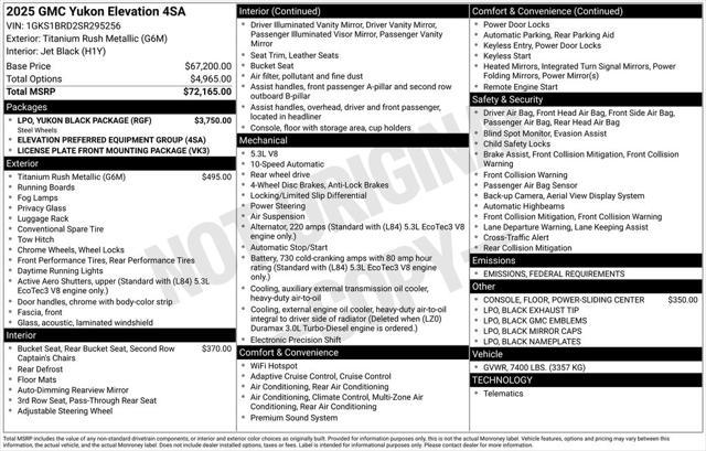 new 2025 GMC Yukon car, priced at $72,360