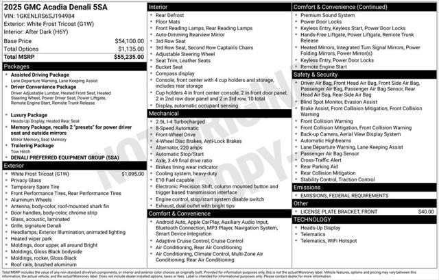 new 2025 GMC Acadia car, priced at $54,550