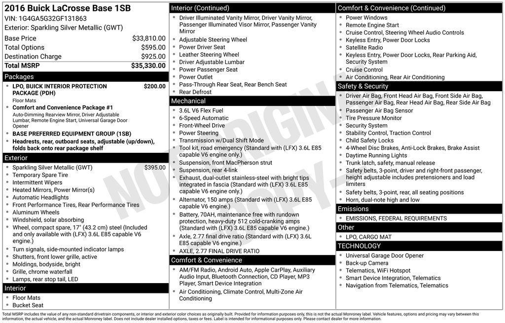 used 2016 Buick LaCrosse car, priced at $13,500