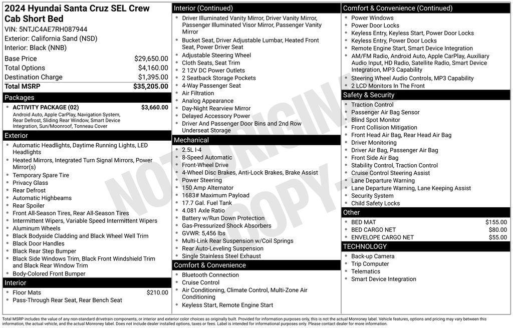 used 2024 Hyundai SANTA CRUZ car, priced at $24,400