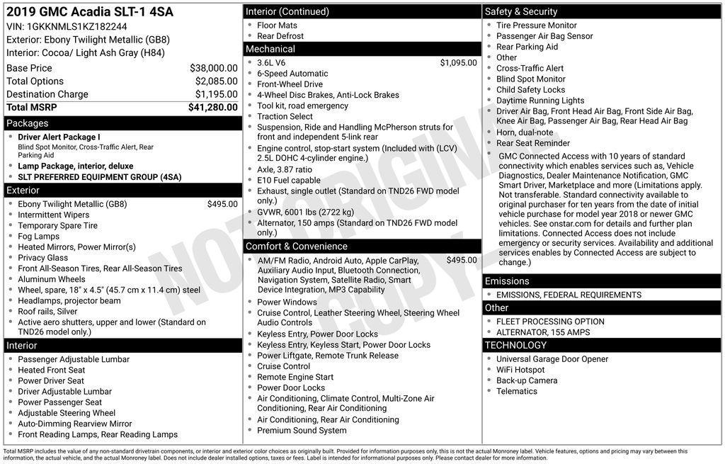 used 2019 GMC Acadia car, priced at $19,500