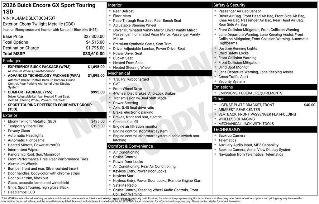 new 2026 Buick Encore GX car, priced at $27,510