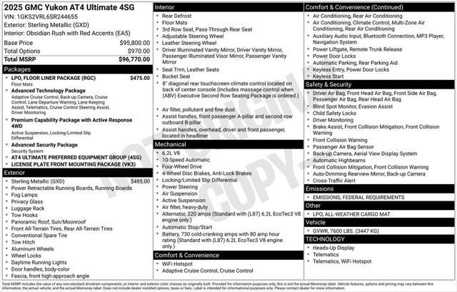 new 2025 GMC Yukon car, priced at $96,765