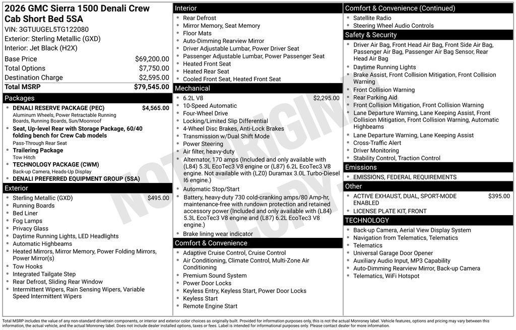 new 2026 GMC Sierra 1500 car, priced at $69,045