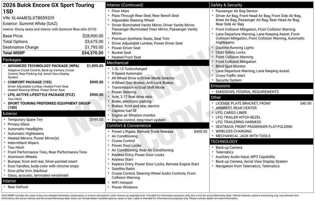 new 2026 Buick Encore GX car, priced at $28,870