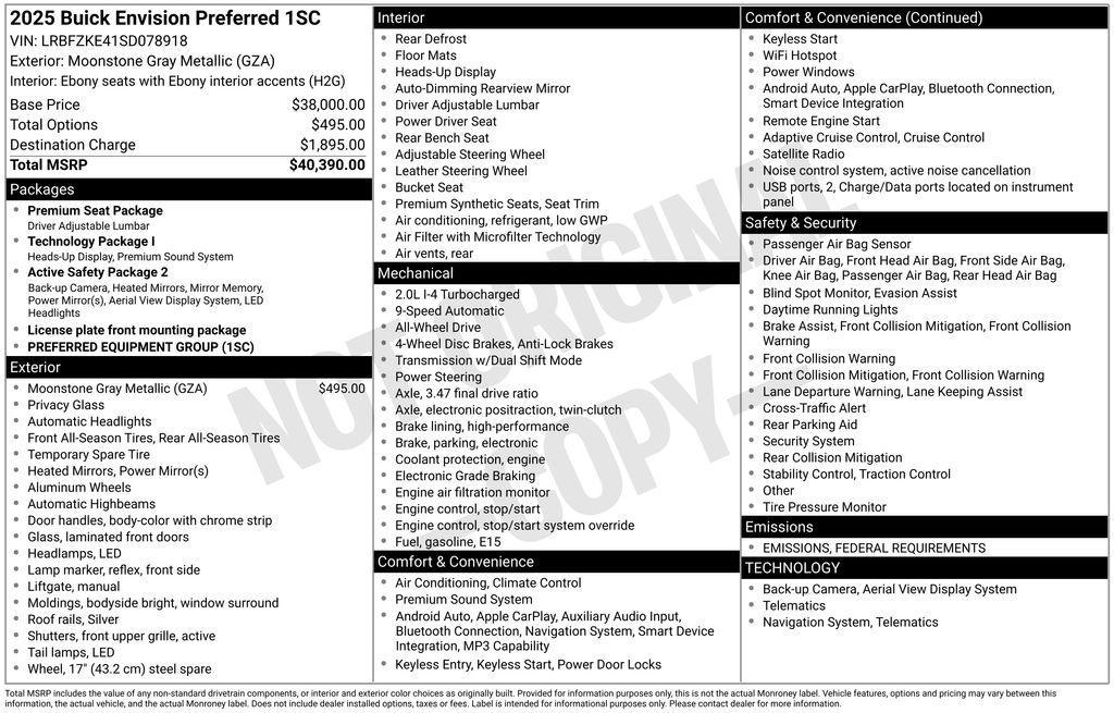new 2025 Buick Envision car, priced at $33,551