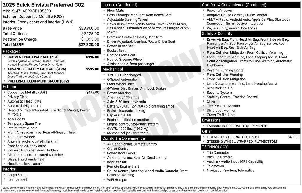 new 2025 Buick Envista car, priced at $22,704