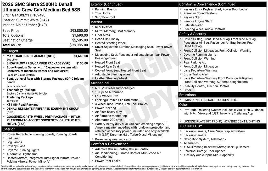 new 2026 GMC Sierra 2500 car, priced at $97,585