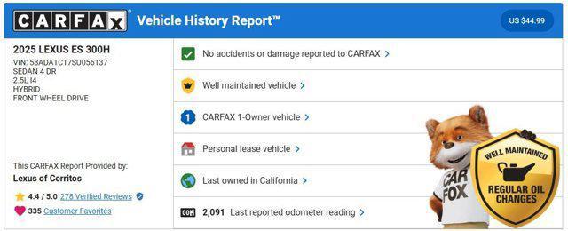 used 2025 Lexus ES 300h car, priced at $44,000